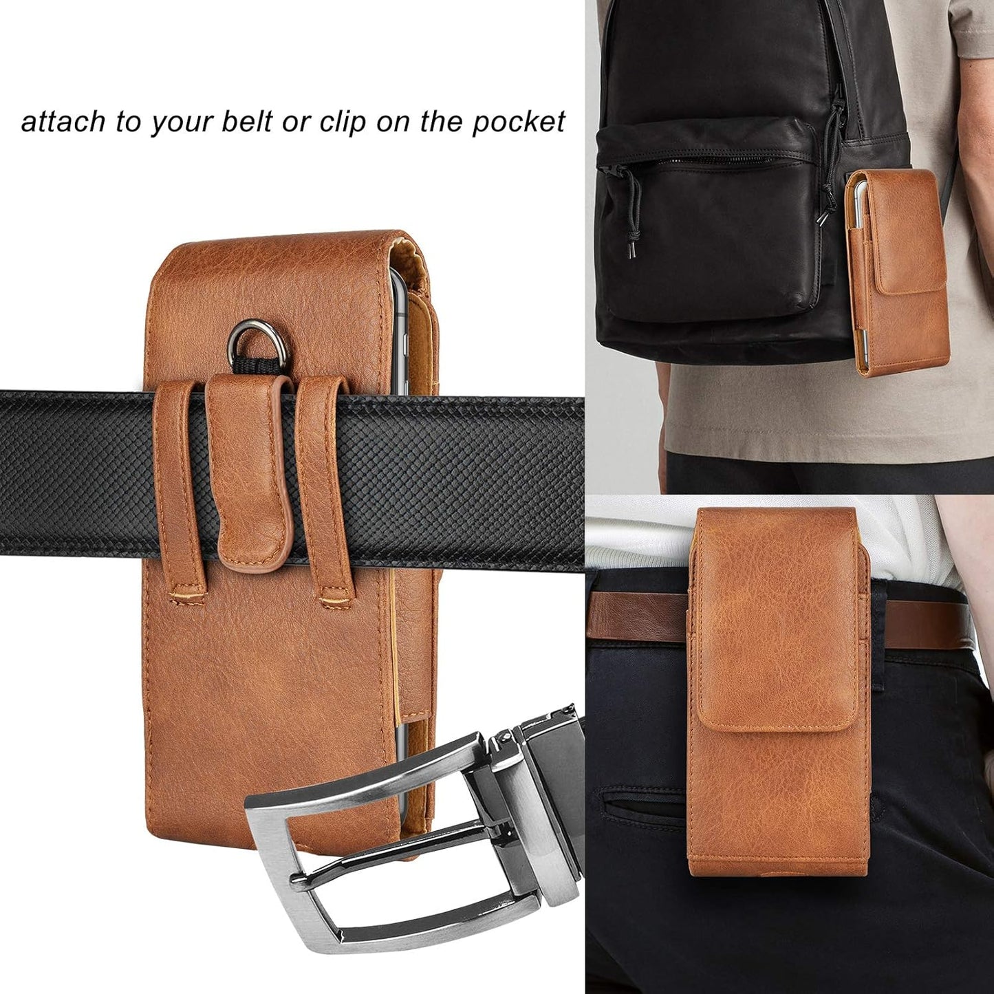 Phone Holster for Samsung Galaxy S24 S23 S22 S21 S20 FE S10 S9 A51 A52 A53 Note 20 Note 10 Plus LG Stylo 5 PU Leather Case Pouch Belt Phone Holder with Belt Clip,Brown