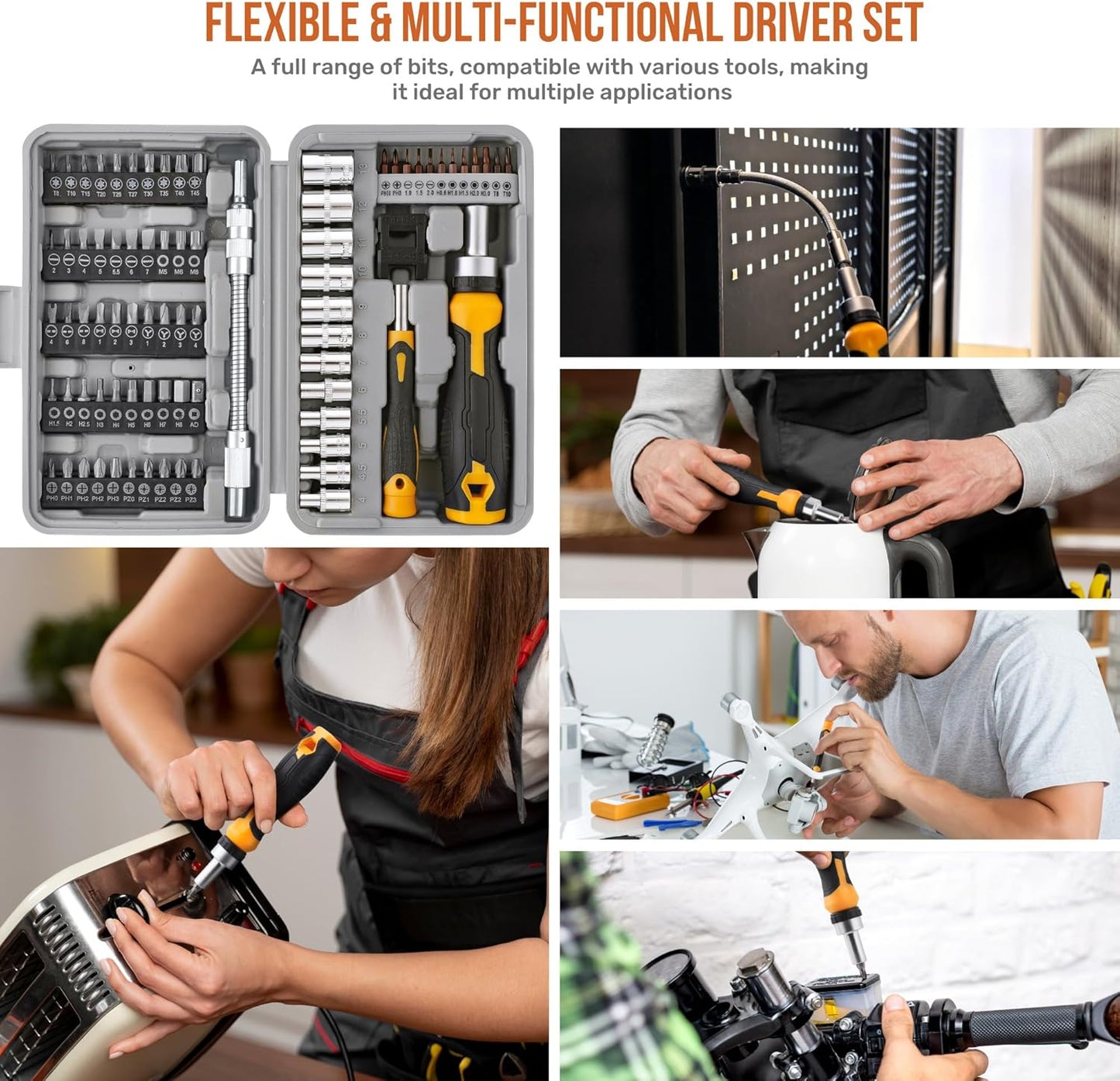 Hi-Spec 78pc Multi Screw Driver Bit Set and 1/4 inch Socket Set with Handles. Flexible Extension, Precision, Torx and Tamperproof 1/4 inch Hex Screwdriving Bit Accessories in a Case