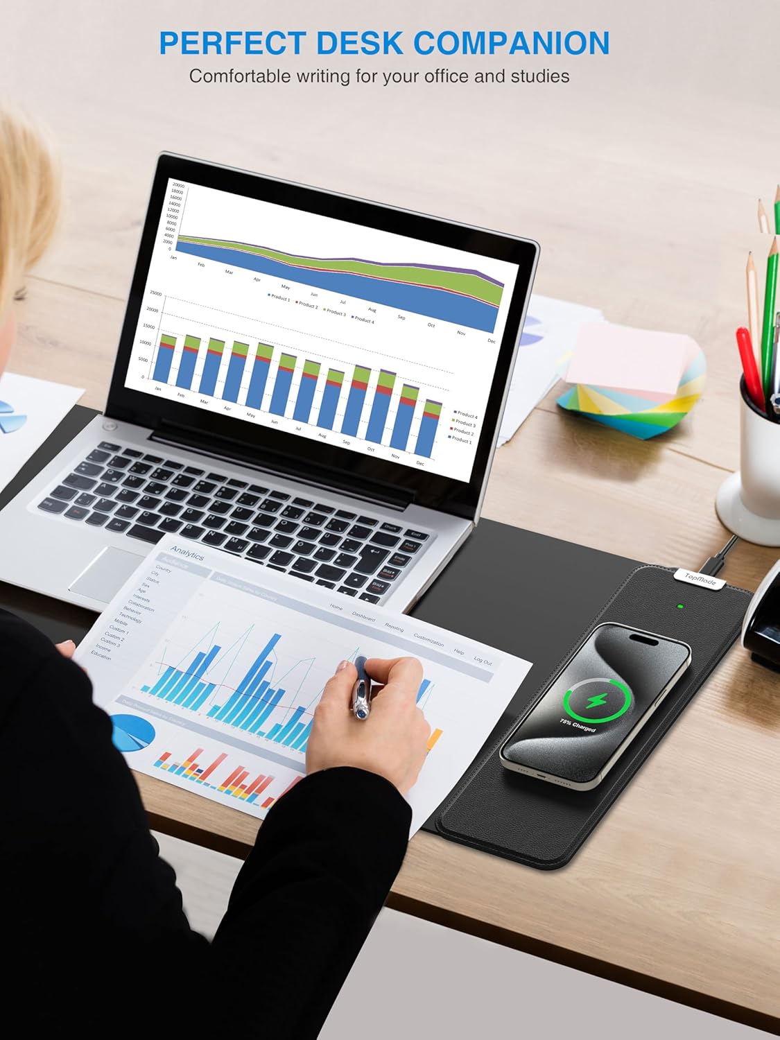 TopMade Wireless Charging Mouse Pad, 31.5"x11.81" XL Large Gaming Mousepad, Waterproof Desk Pad with Ultra-Smooth Surface, Non-Slip Base, Computer Keyboard Mat for MacBook, PC, Laptop