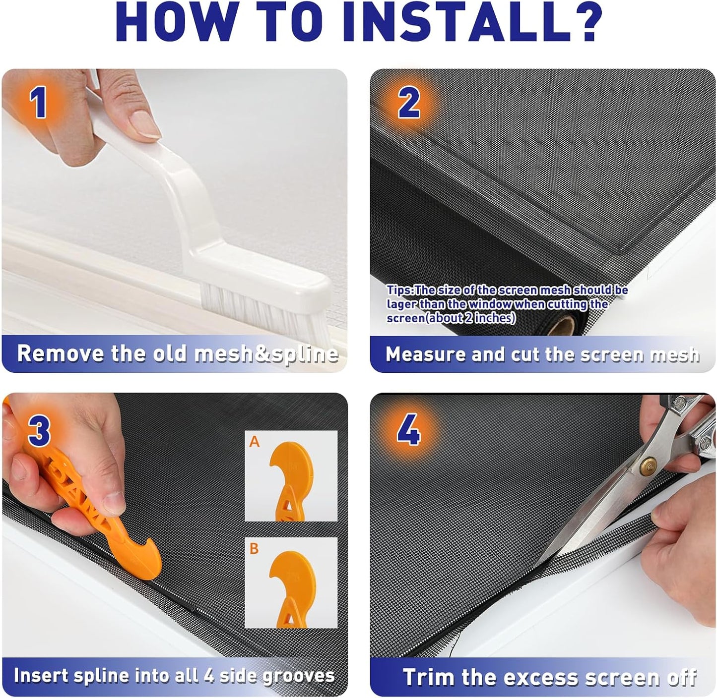 MAGZO Window Screen Replacement Mesh 48"W x 99"L - DIY Adjustable Polyester Pet Proof Screen Door Mesh for Patio Sliding Doors Window Screen Repair Kit, Durable, Washable, White