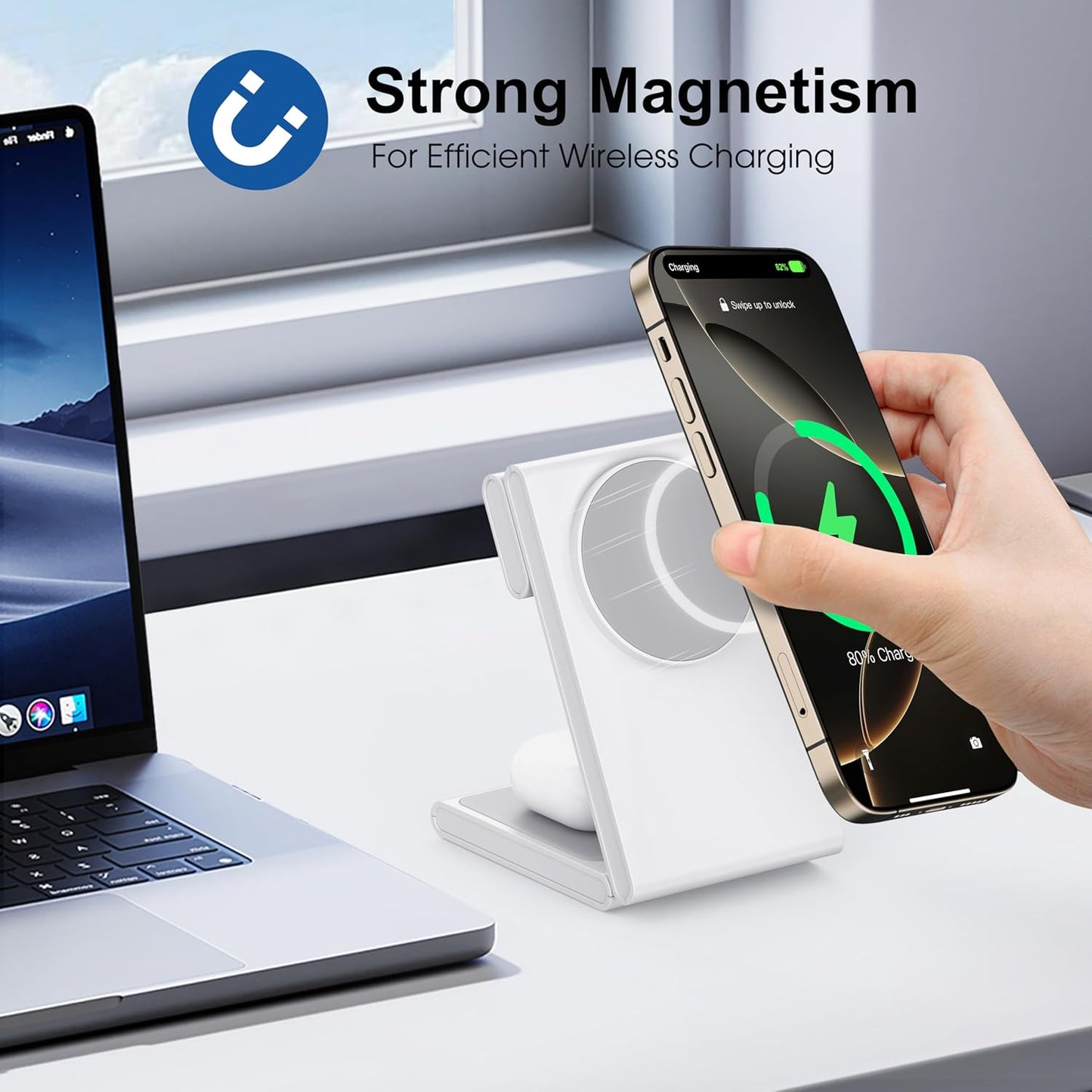 Wireless Charging Station with 20W USB C Adapter, 3 in 1 Magnetic Foldable Travel Charger Stand for iPhone 16 15 14 13 12 Series, Compatible with Apple Watch 10/9/8/7/6/5/4/3/2/SE/Ultra 2/Airpods 4