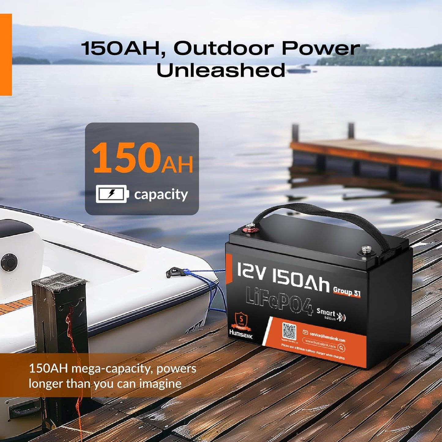12V 150Ah LiFePO4 Lithium Battery BCI Group31 Bluetooth- Built-in 110A BMS, Deep Cycle Battery for Solar, RV, Marine, Off-Grid Applications - 15000+ Life Cycles, Safe & Lightweight