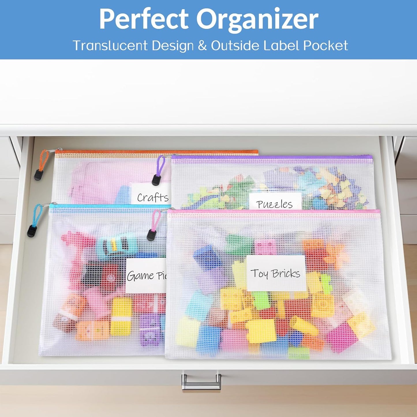 Sooez 24 Pack Super Large Mesh Zipper Pouch Bags, B4 (15.6×11.2 in) Pencil Pouch Bulk with Label Pocket, Waterproof Organizers for Board Game Storage, File Bags for School, Travel & Office, 12 Colors