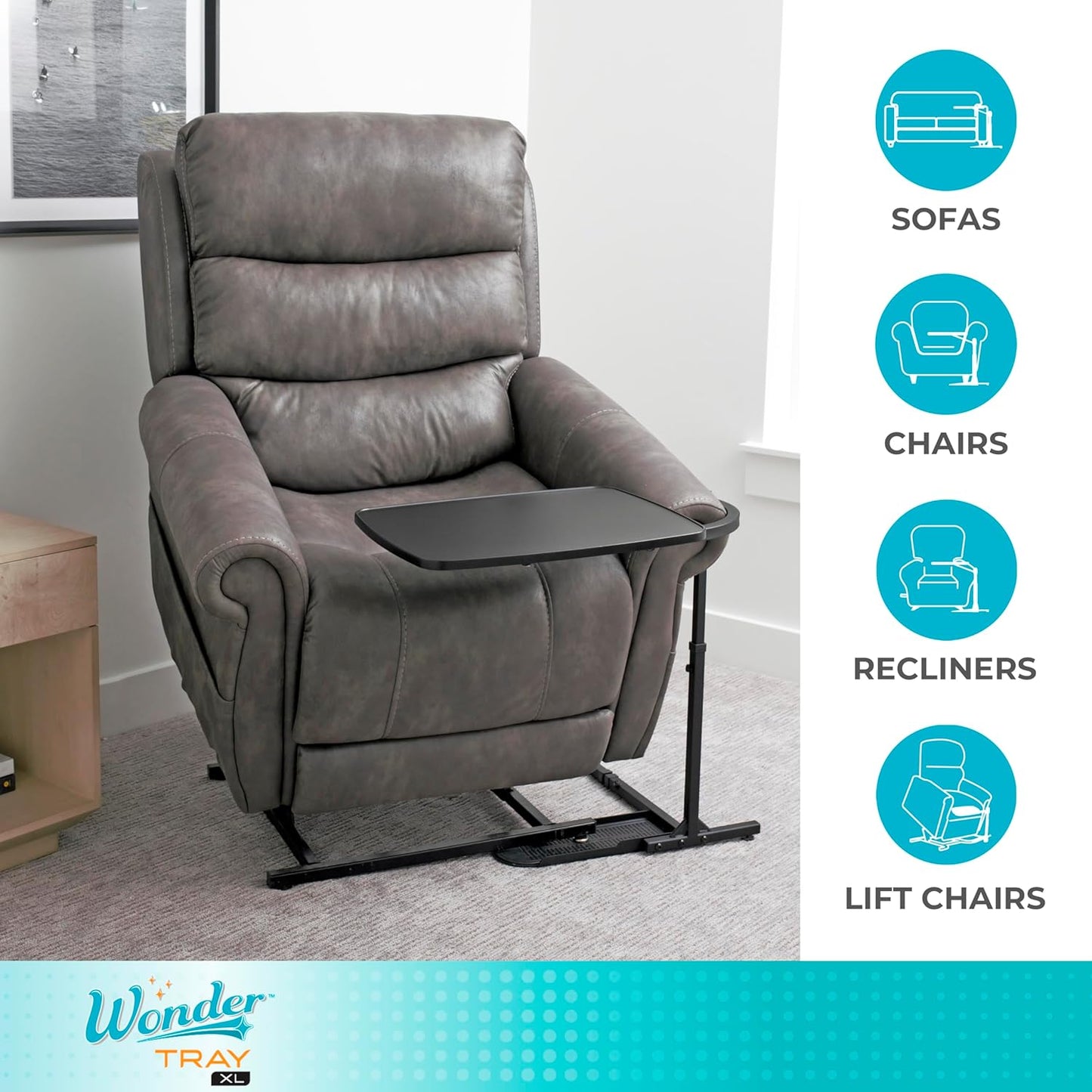 Stander Wonder Tray, Adjustable Swivel Table, Extra-Large Computer Stand, Couch Desk & Gaming Bench, TV-Trays for Eating on Couches, Chairs, Recliners with Laptop Wedges and Cup Holder, XL, Black