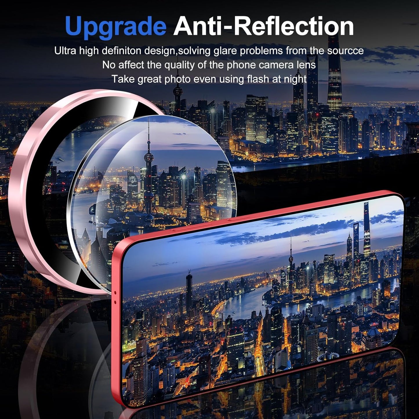 for Samsung Galaxy S25 Camera Lens Protector, Individual Metal Ring Tempered Glass Lens Cover, [Strong Adsorption] Scratch Resistant Ultra-Thin HD Clear Lens Cover, 1 Set-Pink Ring