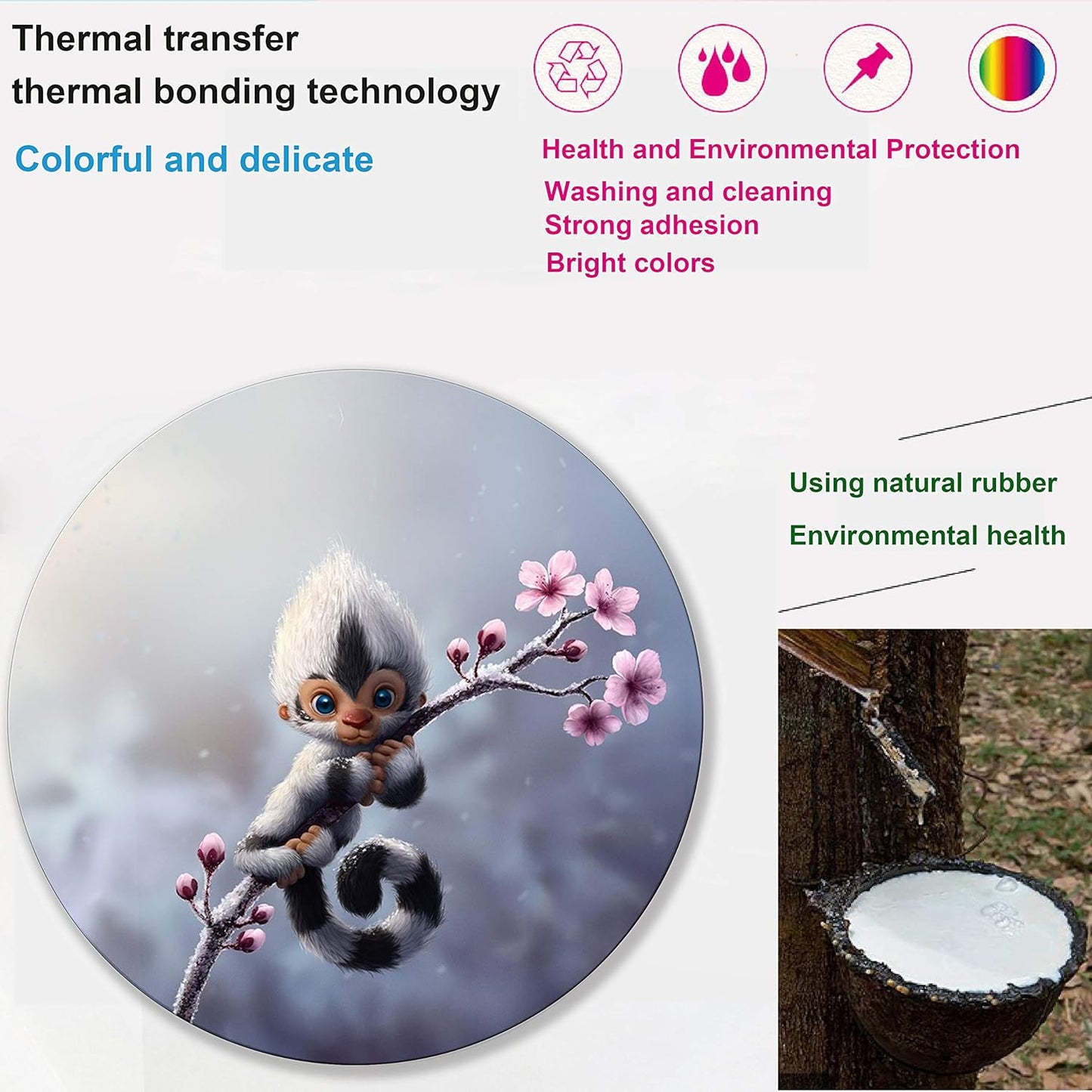 Mouse pad Cute Animal, Non-Slip Computer Mousepad with Monkey and Flower Design, Rubber Mouse mat for Home and Office