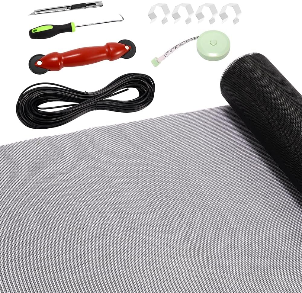 FLYZZZ Windows Screen Door Repair Kit Fiberglass Mesh 48''x118''(0.138"Spline) Black Window Screen Repair Kit Replacement Mesh Tool for Patio Screen Sliding Door Screen