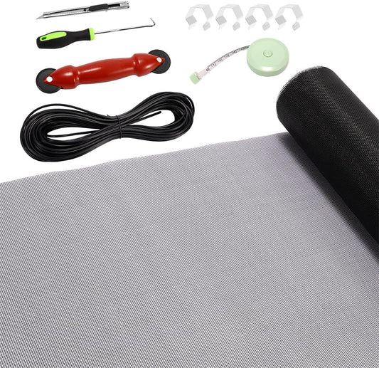 FLYZZZ Windows Screen Door Repair Kit Fiberglass Mesh 48''x118''(0.138"Spline) Black Window Screen Repair Kit Replacement Mesh Tool for Patio Screen Sliding Door Screen
