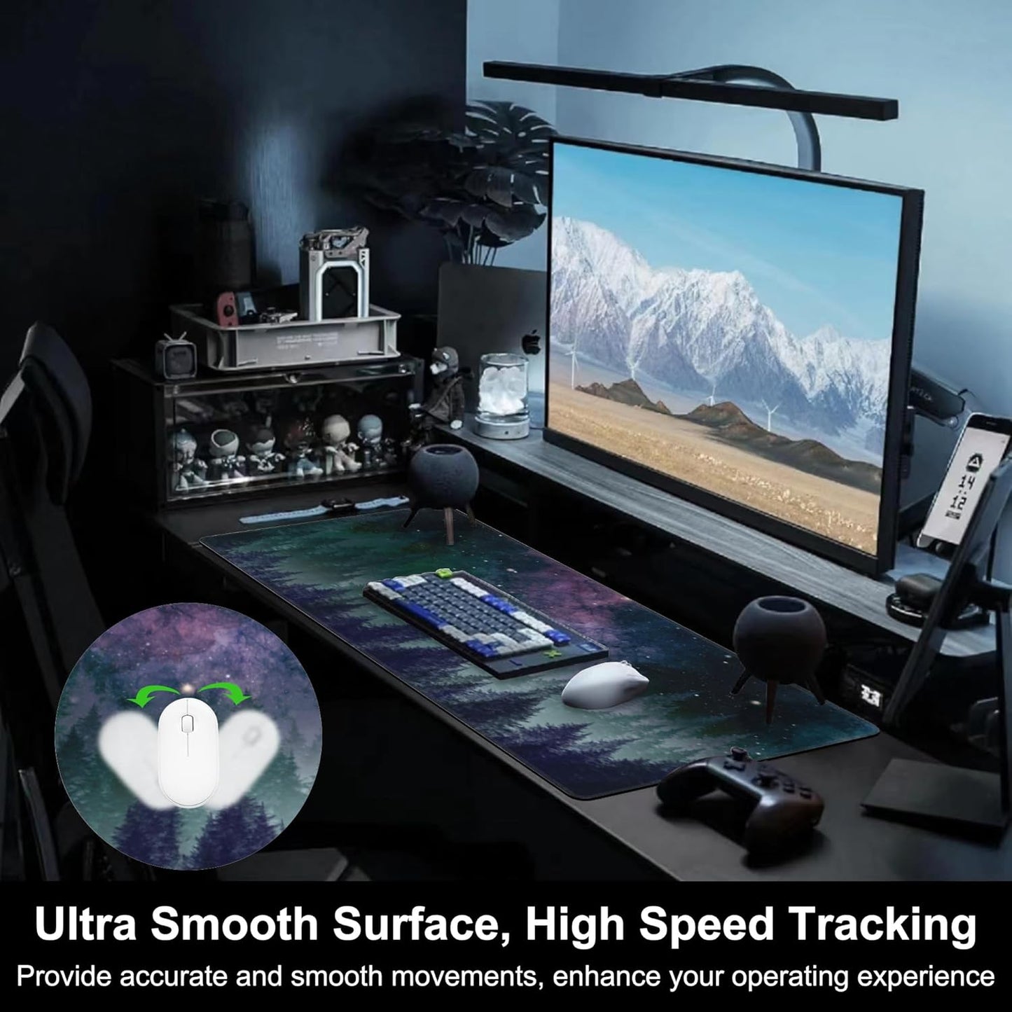 Mouse Pad, Large Galaxy Space Forest Desk Mat, Extended Non-Slip Gaming Keyboard Mousepad Desk Pad, Thick Stitched Edges Waterproof Mouse Mat 31.5"x15.7" (Night Sky Forest)