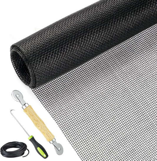Screen Repair Kit Easy DIY Project 36" x 90" Fiberglass Screen Mesh with Rolling Tool and Screen Retainer Spline Screen Replacement kit for Windows Sliding Doors and Patio Screens (36" x 90", Black)