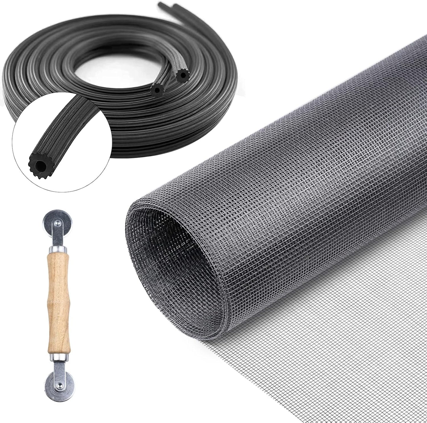 Screen Repair Kit for Windows and Doors 48” x 100" Adjustable Fiberglass Screens with Rolling Tool and Screen Retainer Spline