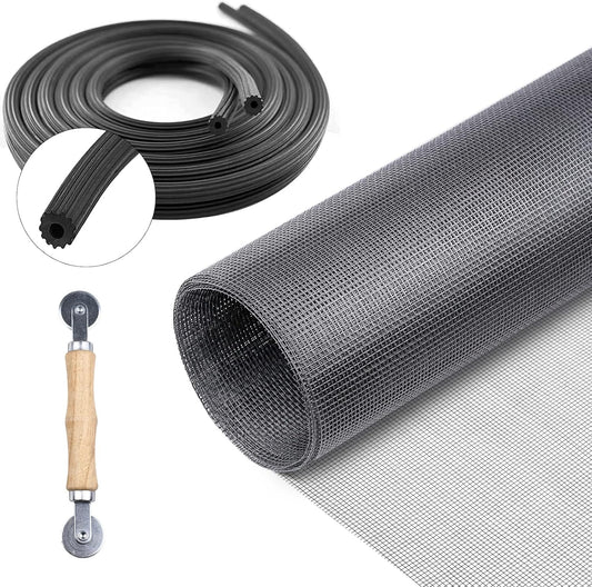 Screen Repair Kit for Windows and Doors 48” x 100" Adjustable Fiberglass Screens with Rolling Tool and Screen Retainer Spline