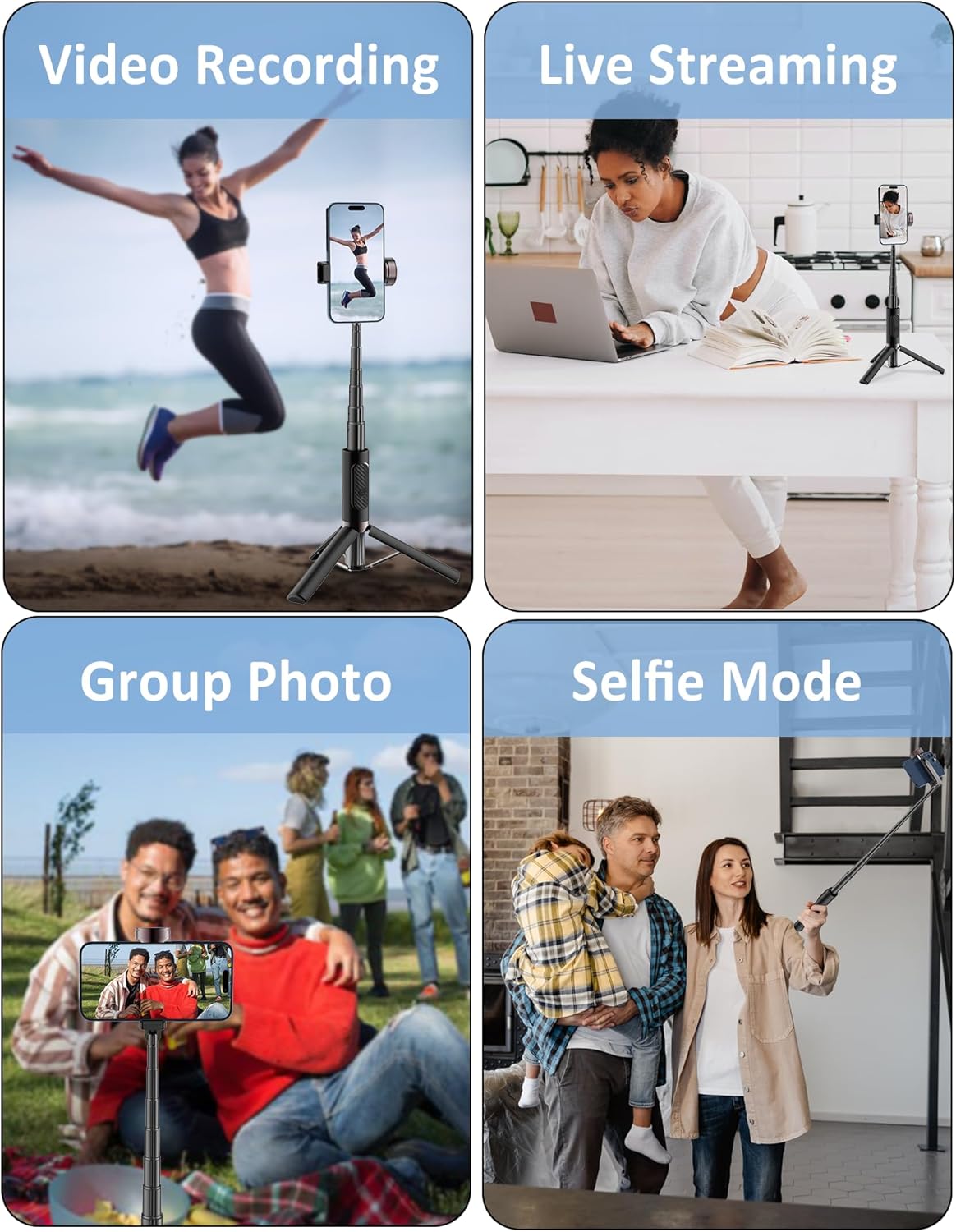 Selfie Stick Aluminum Alloy Selfie Stick Tripod with Remote Foldable Travel Tripod Stand 270 Rotation Compatible with iPhone/Android/Go Pro Camera