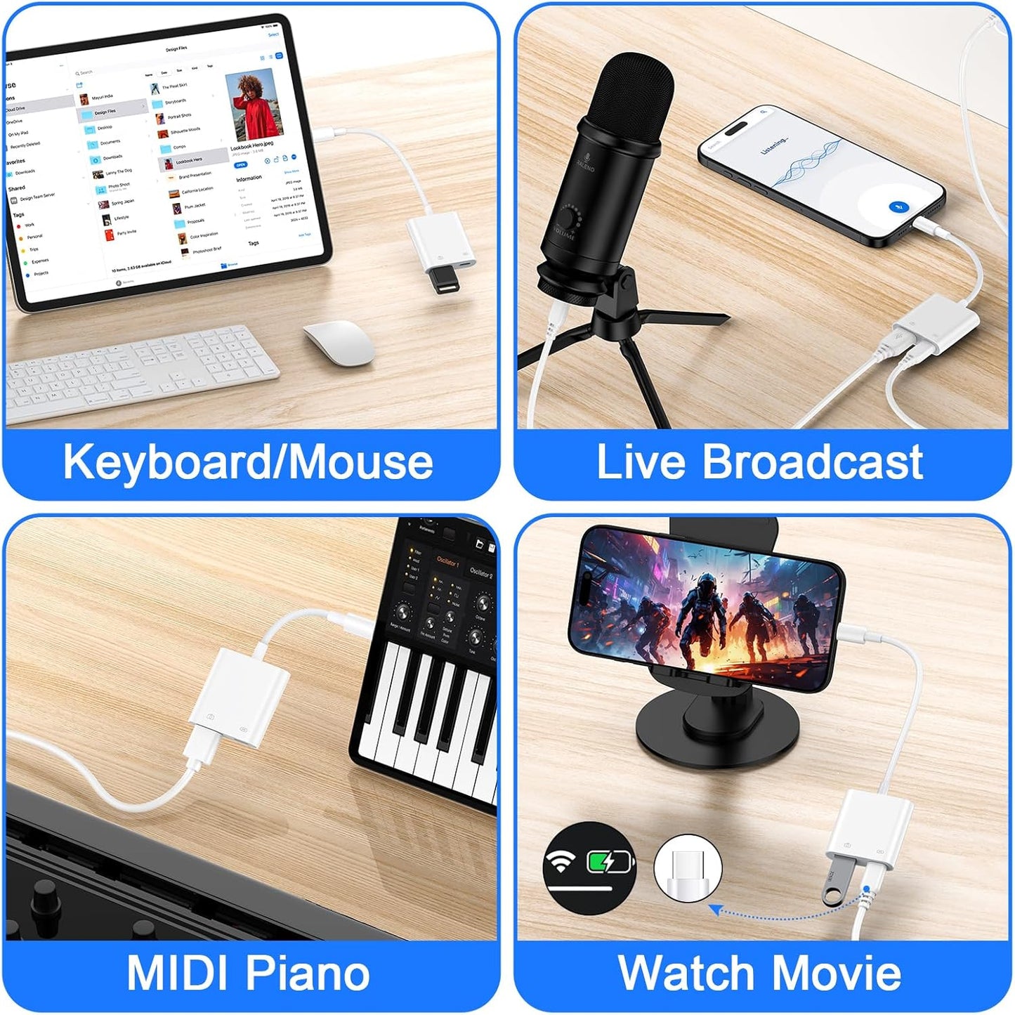 USB C to USB Camera Adapter with Charging Port for Samsung Galaxy A17 A16 5G A15 A54 A35 A56 S25 Ultra S24 FE, iPhone 16 15, USB 3.0 Female OTG Cable Adapter for Card Reader,Flash Drive,MIDI Keyboard