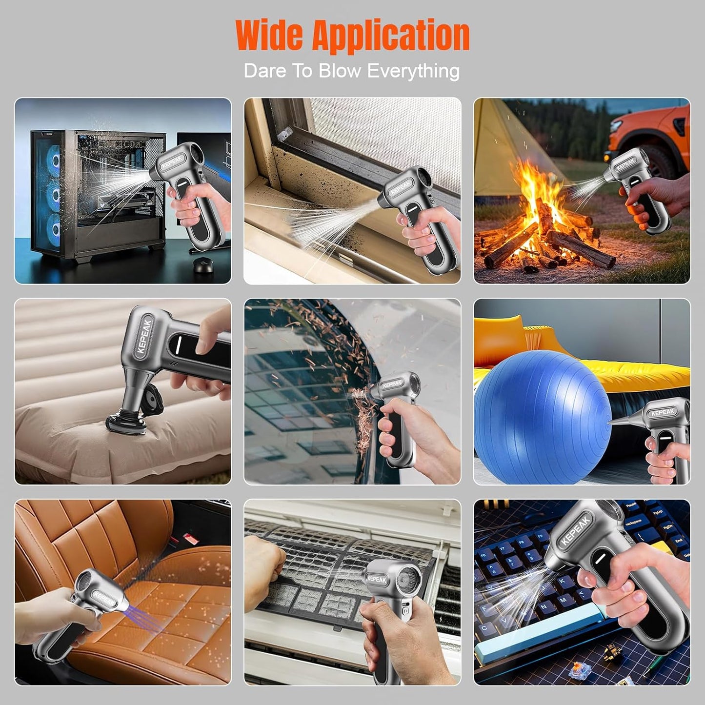 KEPEAK Electric Compressed Air Duster, 130000RPM Cordless Rechargeable Air Duster with Brushless Motor, 4 Gear Adjustable Dust Blower for Computer, Keyboard, Home, Outdoor-Replace Compressed Air Can