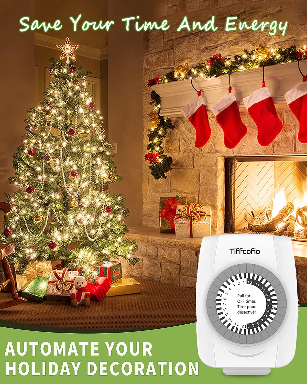 TiFFCOFiO Indoor Mechanical Outlet Timer, 3 Prong Timers for Electrical Outlets, 24-Hour Programmable Plug in Christmas Light Timer, ETL Listed (2 Pack)