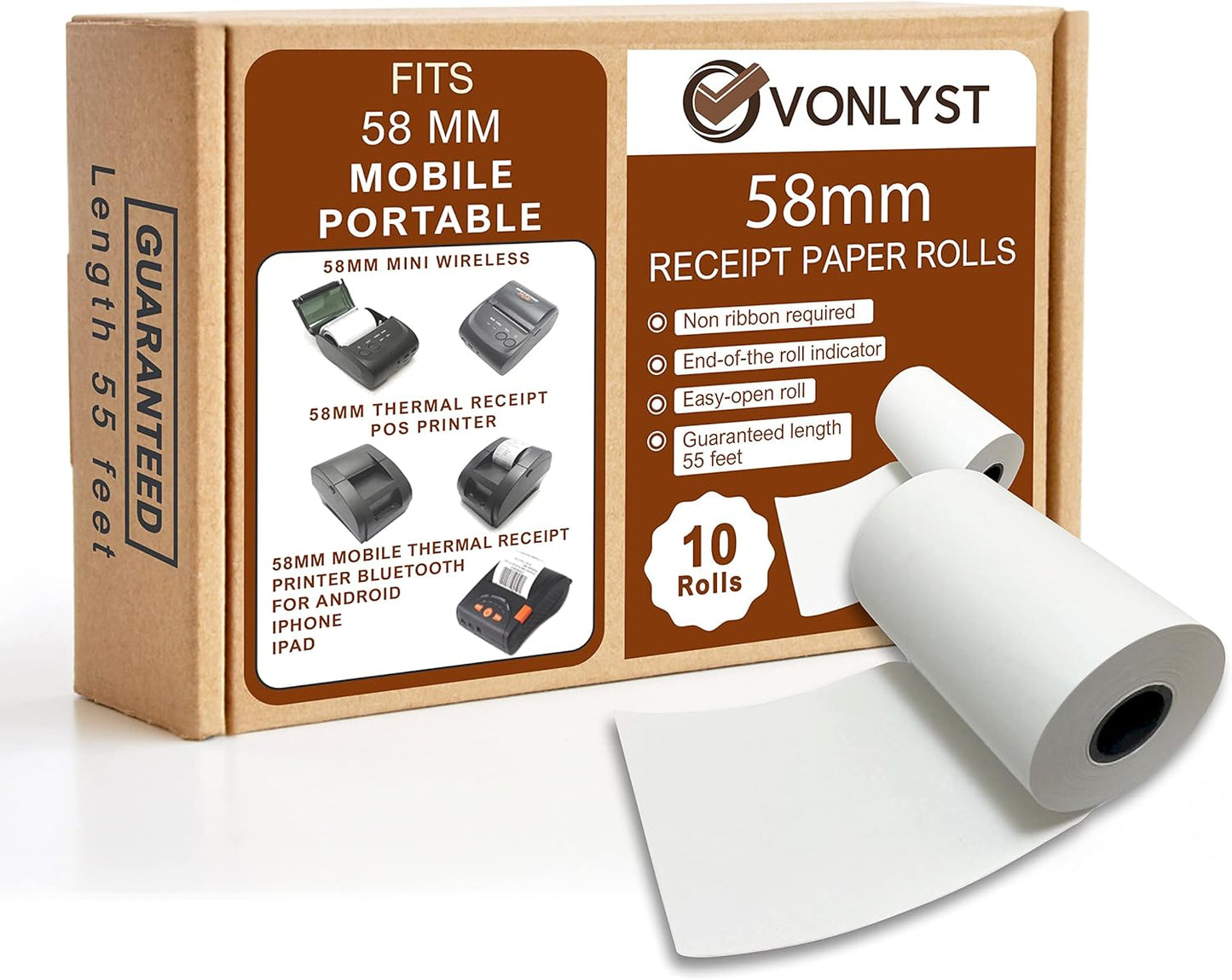 Receipt Paper Roll for 58mm Mobile Portable Thermal Printer (Pack 10 rolls)