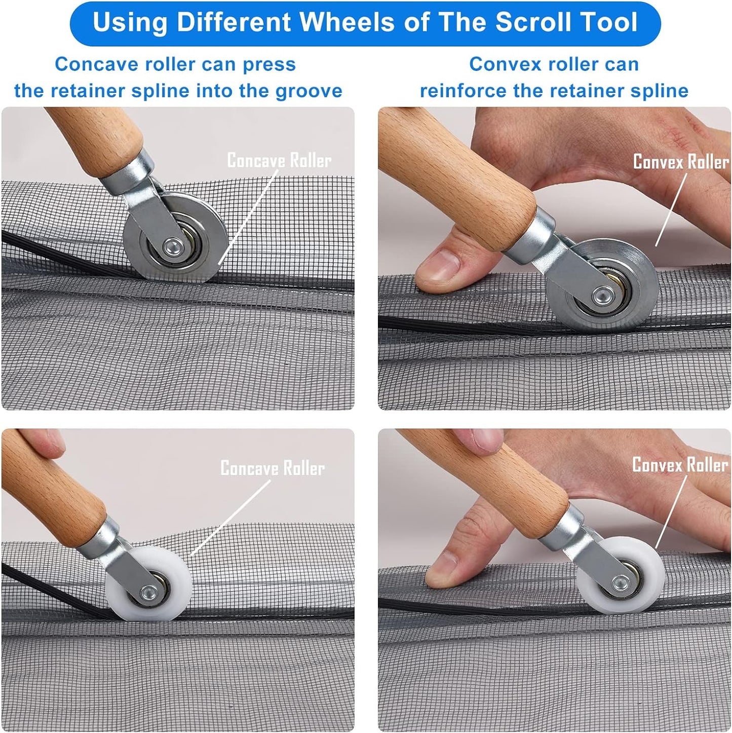 BAYTORY Upgrade Window Screen Repair Kit, Steel/Nylon Roller Tool with Bearing, Spline Removal Hook, 32ft Retainer Spline and 12pcs Screen Clips Replacement for Installing Door Mesh Screens