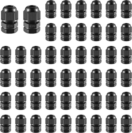 50 PCS 1/4"(4-8mm) NPT Nylon Cable Gland Joints with Gaskets, IP68 Adjustable Lock Nut Strain Relief Cord Grip Waterproof Cable Glands - UL Listed and RoHS Compliant