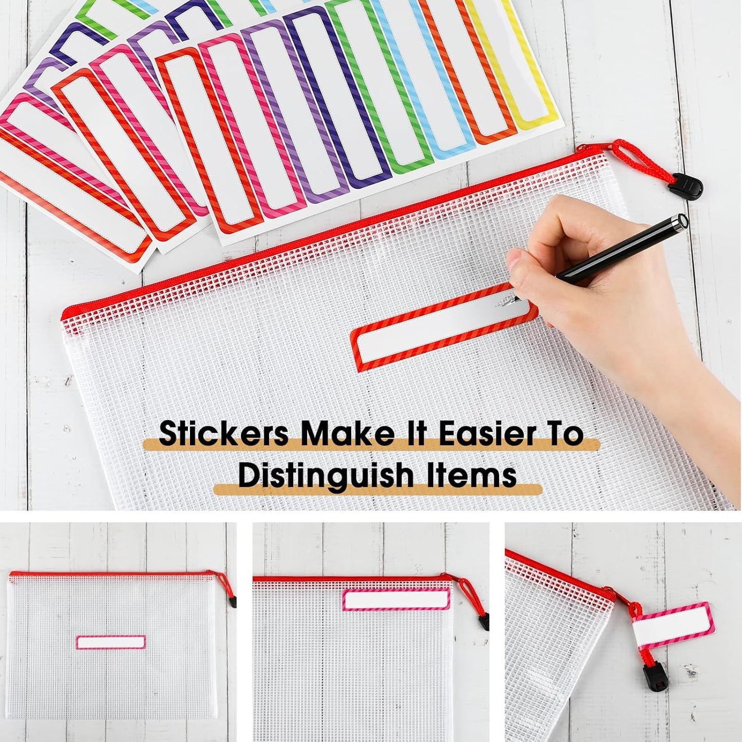 Umriox Mesh Zipper Pouch Bags, A4+A5+A6 (12 Colors, 36 Pack), Mesh Bags with Zipper, Storage Bags, Zipper Bags for Office Supplies Travel Storage