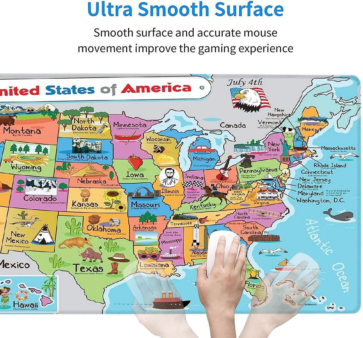 RTGGSEL 31.5x11.8 Inch Non-Slip Long Extended Large Gaming Mouse Pad with Stitched Edges XL Laptops Keyboard Mouse Mat(American Map)