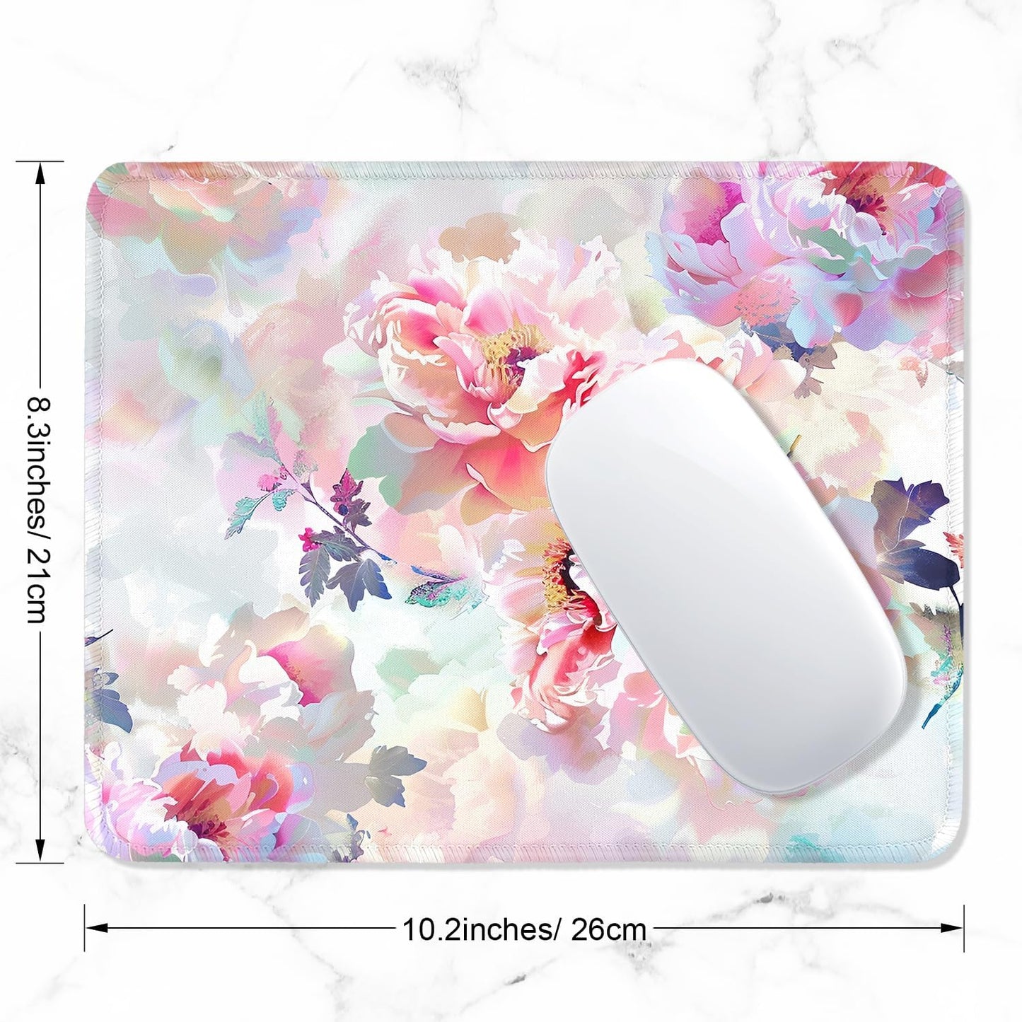 ITNRSIIET Mouse Pad with Stitched Edge Premium Textured Smooth Precise Operation Waterproof Washable Non-Slip Rubber Base Desktop Protection Mat, 10.2×8.3×0.12 inches, Beautiful Flowers