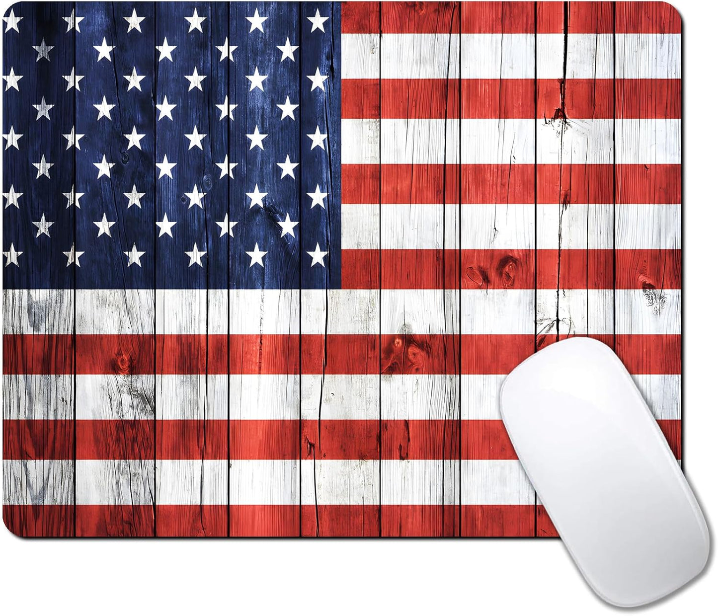 American Flag Wood Custom Mouse Pad with Non-Slip Rubber, Small Square Design for Wireless Laptop & Computer Mouse Pads for Desk, 9.5 x 7.9 inch Smooth Surface for Gaming & Office
