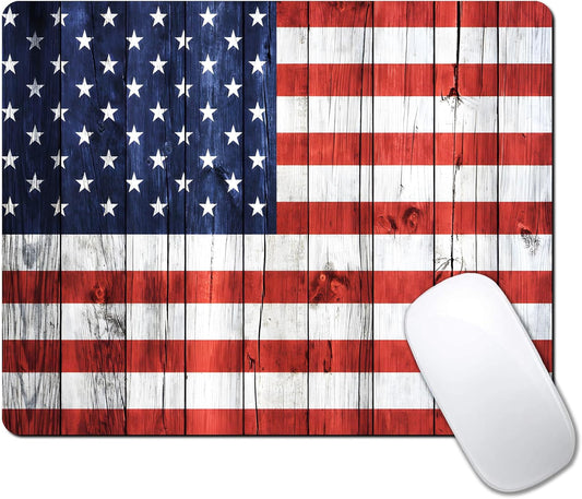 American Flag Wood Custom Mouse Pad with Non-Slip Rubber, Small Square Design for Wireless Laptop & Computer Mouse Pads for Desk, 9.5 x 7.9 inch Smooth Surface for Gaming & Office