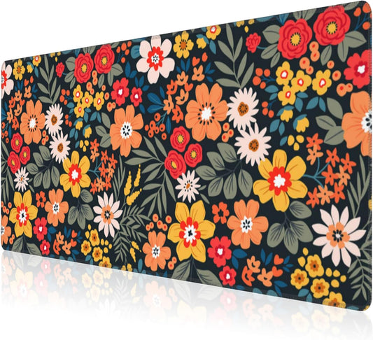 Mouse Pad, Large Colorful Flowers and Plants Desk Mat, Extended Non-Slip Gaming Keyboard Mousepad Desk Pad, Thick Stitched Edges Waterproof Mouse Mat 31.5"x15.7" (Bright Abstract Floral)