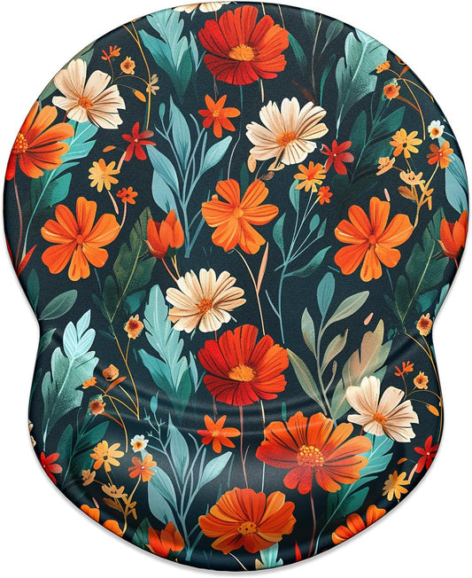 ITNRSIIET Ergonomic Mouse Pad with Gel Wrist Support Small Wrist Rest Smooth Surface Non-Slip PU Base Comfortable Office Supplies Pain Relief, 8.7 x 7.2 inches, Beautiful Flowers