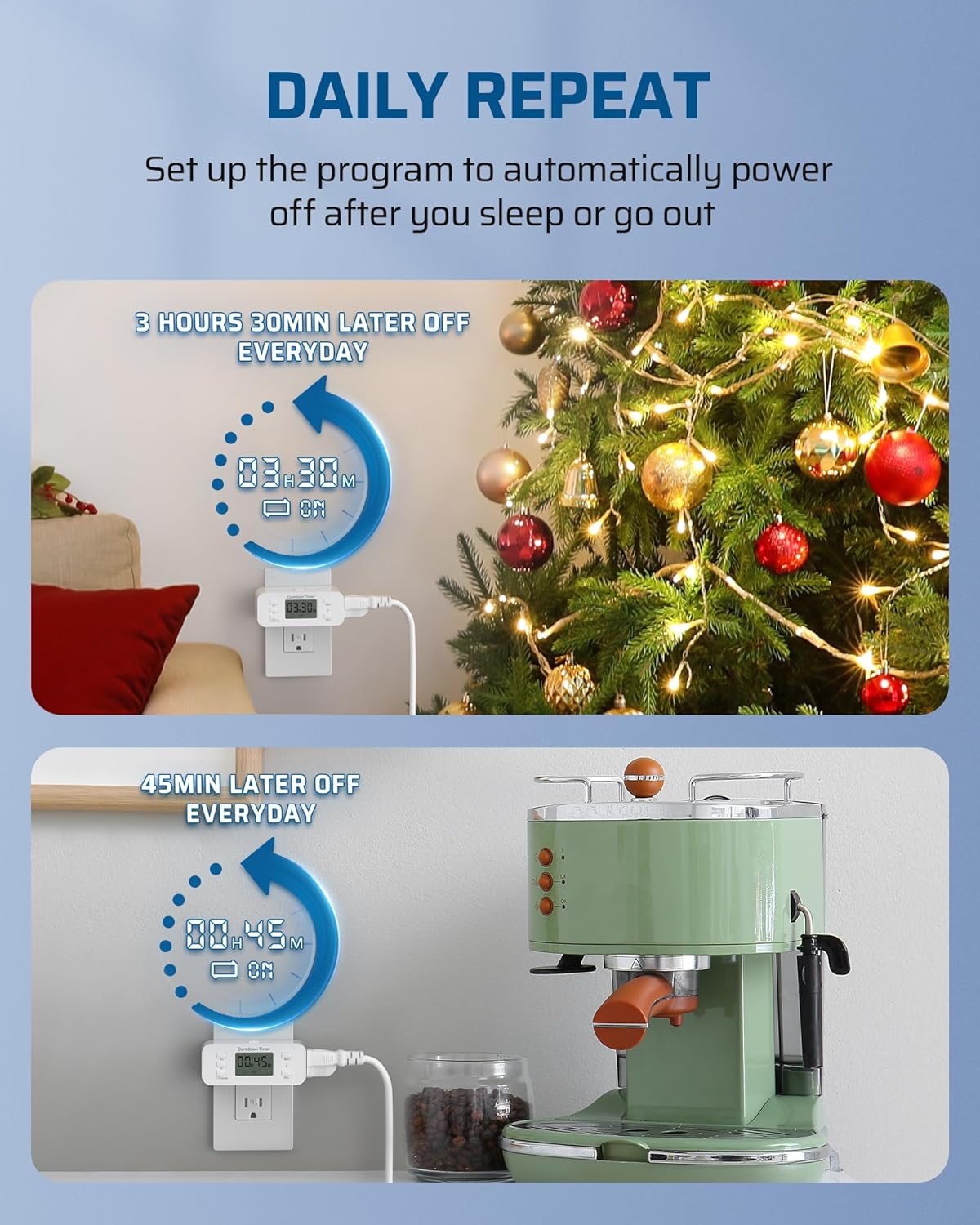 DEWENWILS 2 Pack Indoor Countdown Timer Outlet, Timers for Electrical Outlets Indoor, Large Screen and Repeat Function, Up to 36 Hours, Auto Shut Off for Fan, Lights, Charger, 125V 60Hz