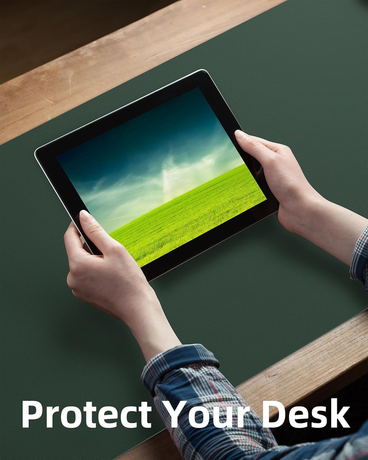 Leather Desk Pad Protector,Mouse Pad,Office Desk Mat, Non-Slip PU Leather Desk Blotter,Large Desk mat,Waterproof Keyboard mat for Office/Home/Decor (Dark Green,48" x 24")