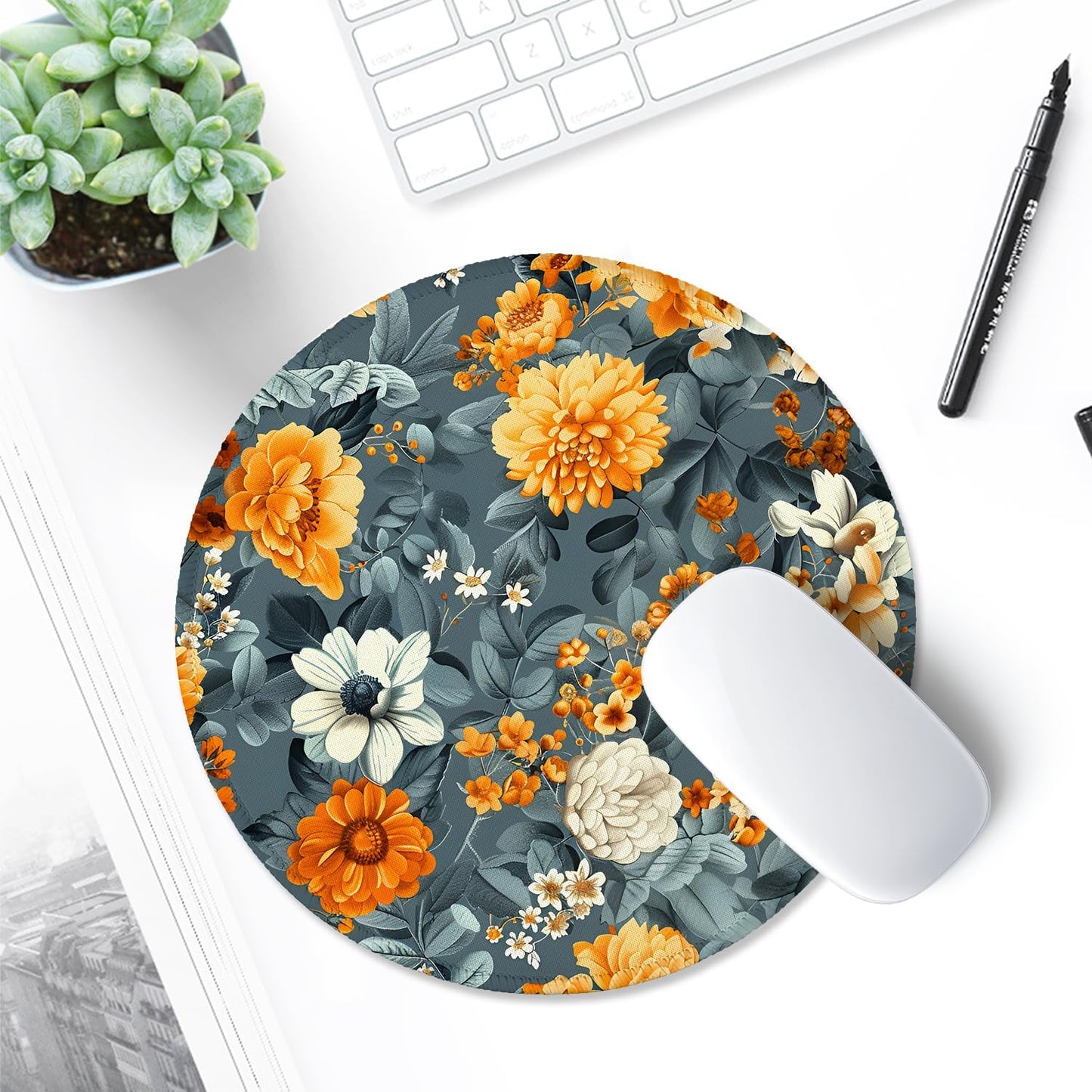 ITNRSIIET Round Mouse Pad with Stitched Edge Premium-Textured Waterproof Non-Slip Rubber Base Desktop Protection Mat Diameter 8.7 inches, Beautiful Flowers