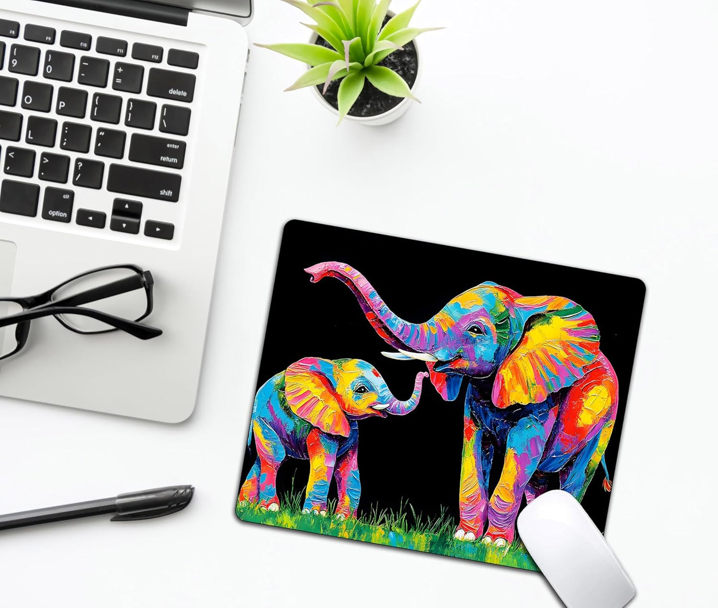 Colorful Art Animal Elephant Mouse Pads for Desk, Portable Wireless Computer Mouse pad Small Design with Women, Non-Slip Rubber Base Laptop Mousepad 9.5" x 7.9" Smooth Surface for Office & Travel