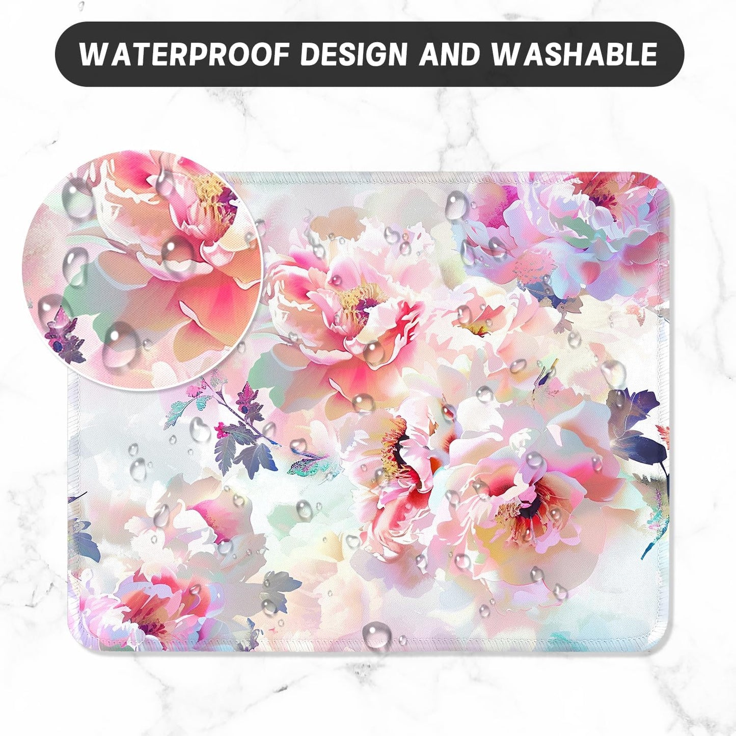 ITNRSIIET Mouse Pad with Stitched Edge Premium Textured Smooth Precise Operation Waterproof Washable Non-Slip Rubber Base Desktop Protection Mat, 10.2×8.3×0.12 inches, Beautiful Flowers