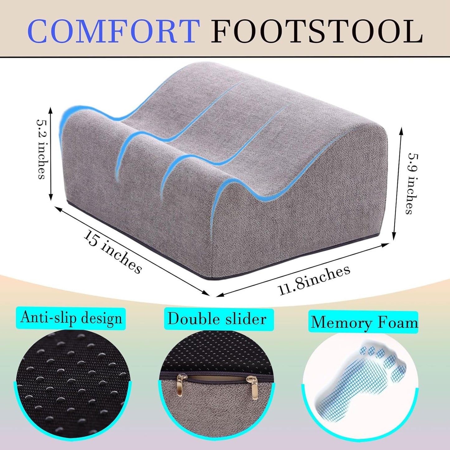 Foot Rest for Under Desk at Work, Ergonomic Under Desk Footrest with Washable Cover, Memory Foam Foot Stool for Office Chair & Gaming Chair, Back & Hip Pain Relief, Dark Gray