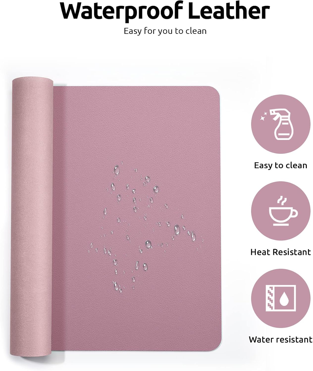 YSAGi Leather Desk Protector, Office Mat, Large Mouse Mat, Non-Slip PU Leather Blotter, Laptop Desk, Waterproof Writing Pad for Office and Home (Pale Mauve, 35.4" x 17")