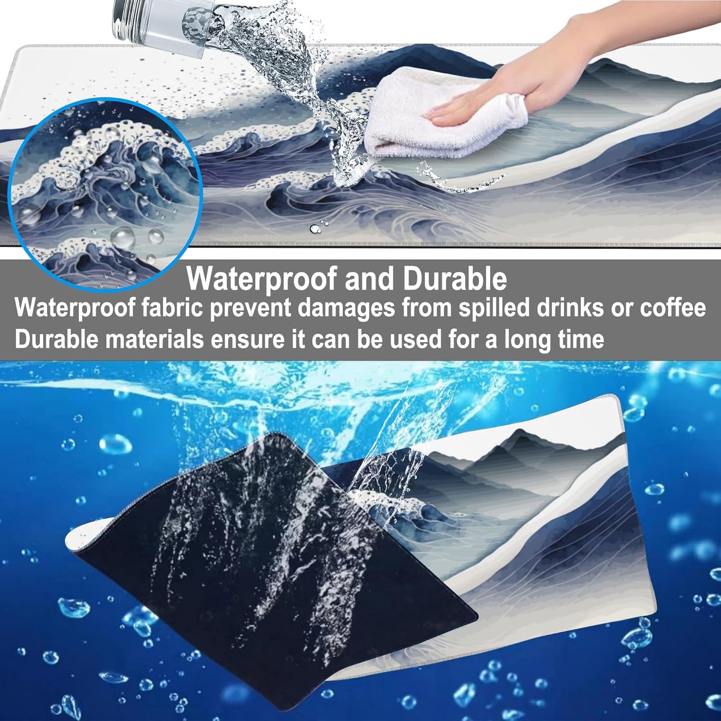 Mouse Pad, Large Watercolor Majestic Mountains Desk Mat, Extended Non-Slip Gaming Keyboard Mousepad Desk Pad, Thick Stitched Edges Waterproof Mouse Mat 31.5"x15.7" (Luxurious Mountainous Terrain)