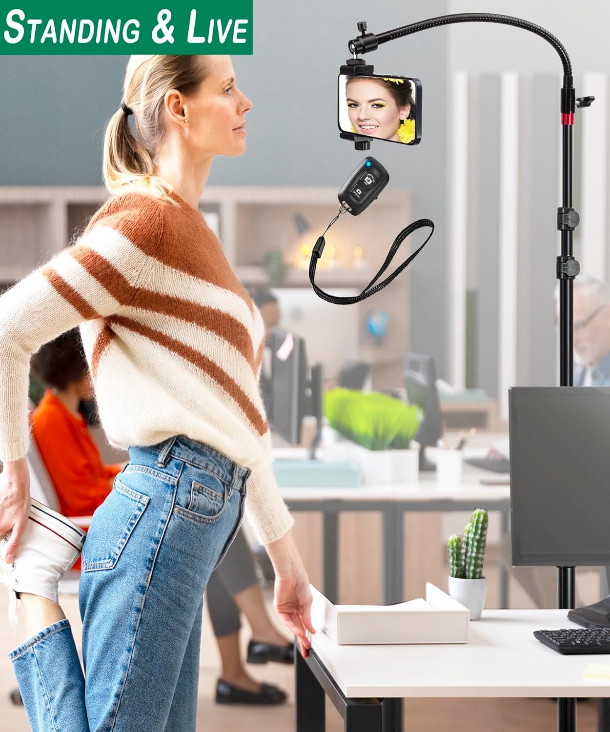 Swivel Cell Phone Mount - Height Adjustable Stand with Heavy Stable Base - Compatible with iPhone 16, 16 Pro Max, 15, 14, 13, 12