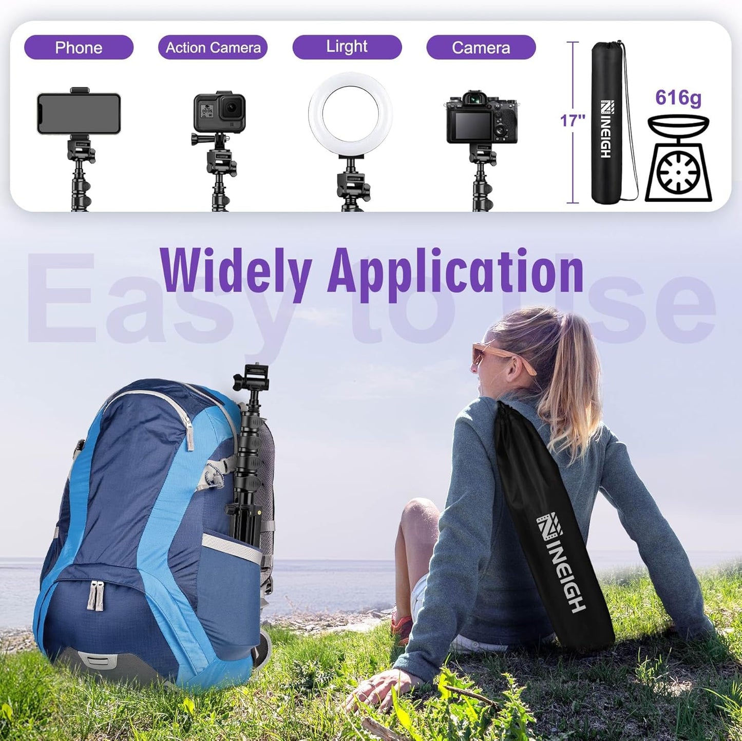 80" Phone Tripod, Selfie Stick Cellphone Tripod, Aluminum Tripods Stand for Video Photo Vlog, Travel Tripods with Gooseneck Remote Phone Holder, Compatible with iPhone Android Smartphone