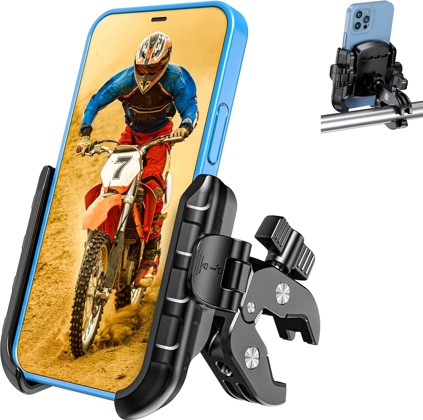 Kewig Motorcycle Phone Mount Holder- [Camera Friendly] [1s Lock & Release] Bike Phone Mount Handlebar Clamp, Bicycle Scooter Phone Holder for 5.4-7.2" Smartphones