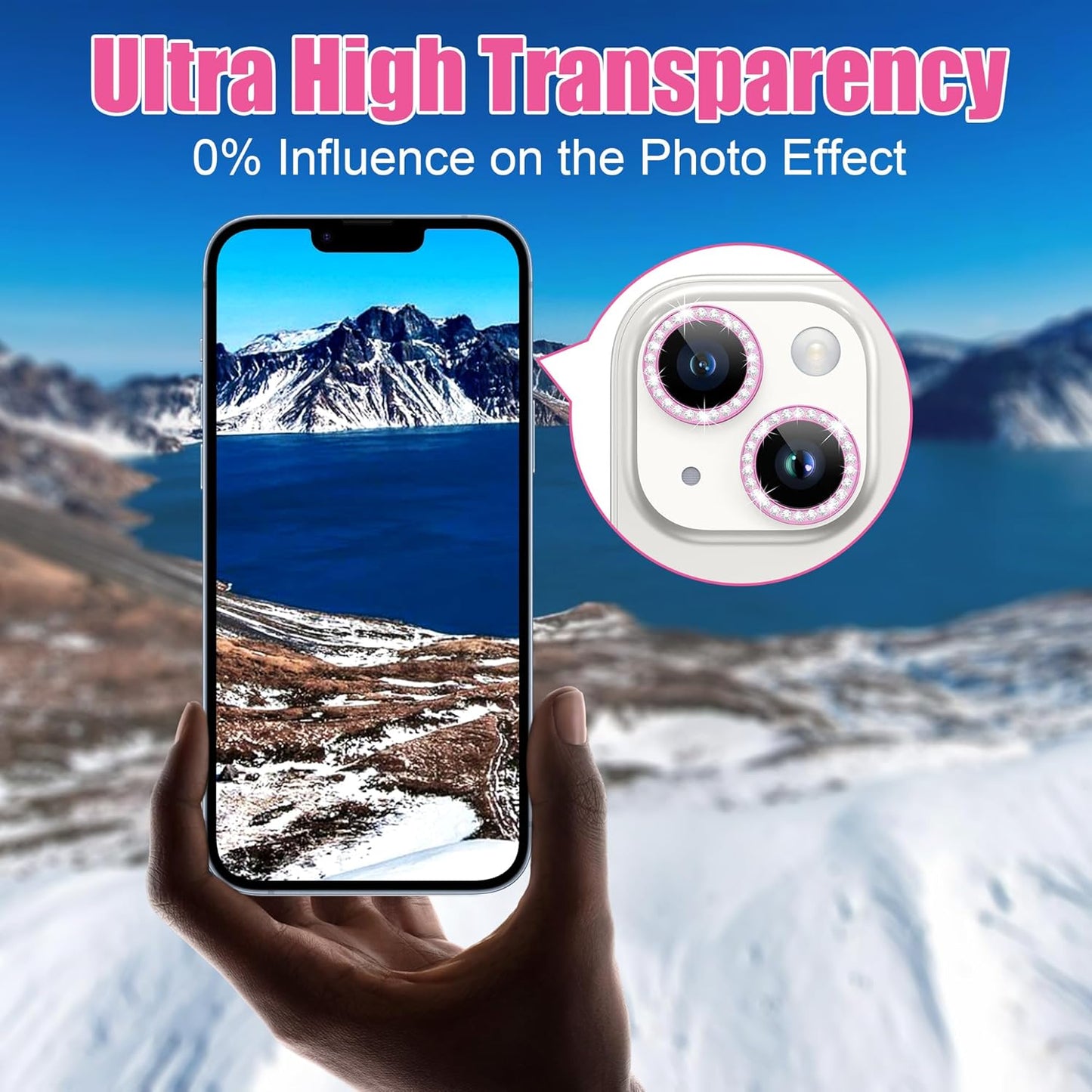 AGVEE 3+3 6 Pack for iPhone 14 6.1" / 14 Plus 6.7" Camera Lens Cover Protector, Bling Diamond & Bling Glitter Metal Ring 9H Tempered HD Glass Camera Cover Protector Film, Bling-Rose