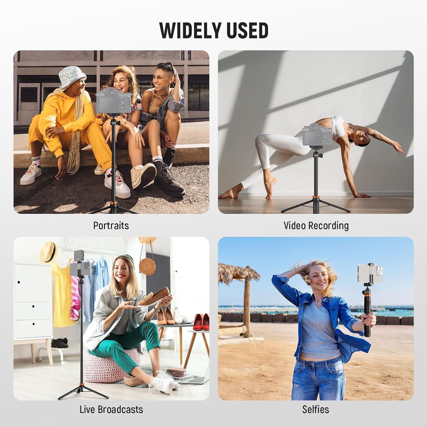 NEEWER Basics 59" Selfie Stick Tripod Compatible with iPhone DLSR Canon Sony Camera, Small Metal Portable Travel Desk Stand for Video Recording Filming, TS04