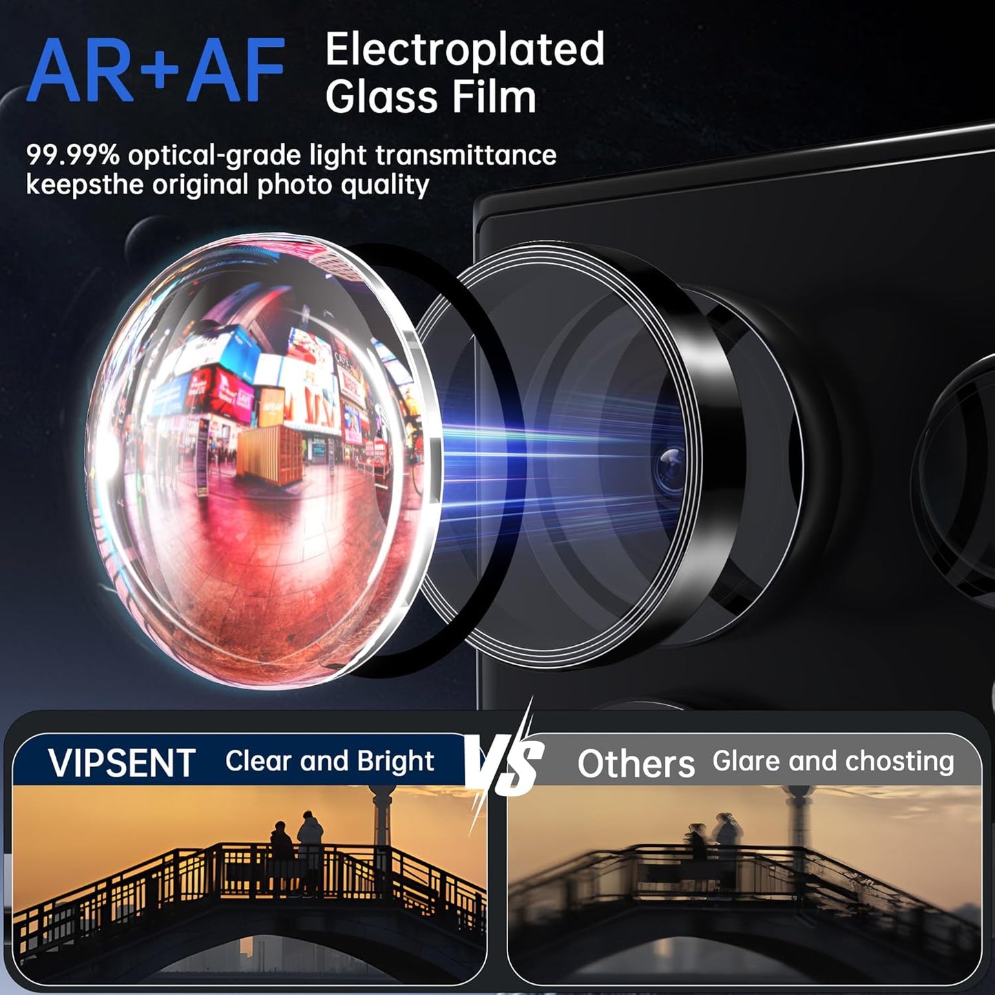 For Samsung Galaxy S24 Ultra Camera Lens Protector, Individual Lens Protector, Ultra HD 9H Tempered Glass Screen Protective Cover, Anti-scratch, Military Grade Drop Protection 2 Set. (Titanium Black, S24 Ultra)