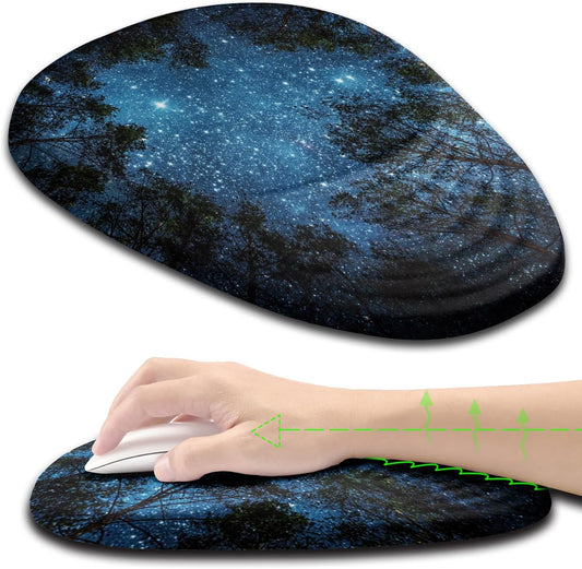 Mouse Pad Wrist Support, Ergonomic Mouse Pad with Wrist Rest, Memory Foam Massage Design & Non-Slip PU Base MousePads for Pain Relief, Desk, Office, Home, Blue Sky Tree