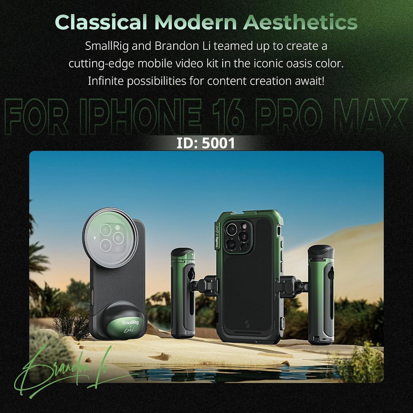 SmallRig x Brandon Li Mobile Video Kit for iPhone 16 Pro Max, Phone Cage with FilMov Lightweight Phone Case Kit, Rotatable Wireless QR Handles, 67MM Magnetic VND Filter Kit, Support for MagSafe - 5001