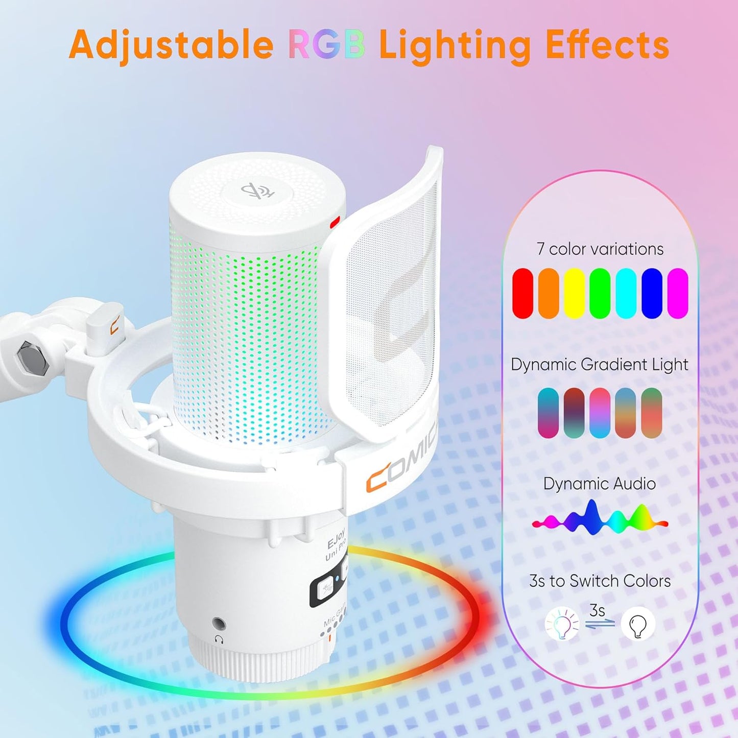 Comica EJoy Uni Pro Wireless USB Condenser Gaming for PC, PS4, PS5, USB C Phone and Mac, Boom Arm RGB Computer Mic for Twitch, Streaming, Podcasting, Noise Cancellation Mic with Mute, Gain, Monitoring