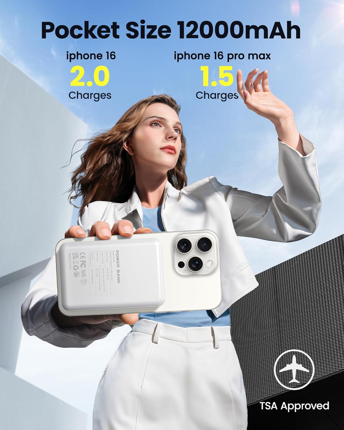 Magnetic Portable Charger Power Bank 12000mAh MagSafe Compatible Battery Pack PD 22.5W USB C Fast Charging Wireless Battery Pack Phone Charger for iPhone 16/15/14/13/12 All Series