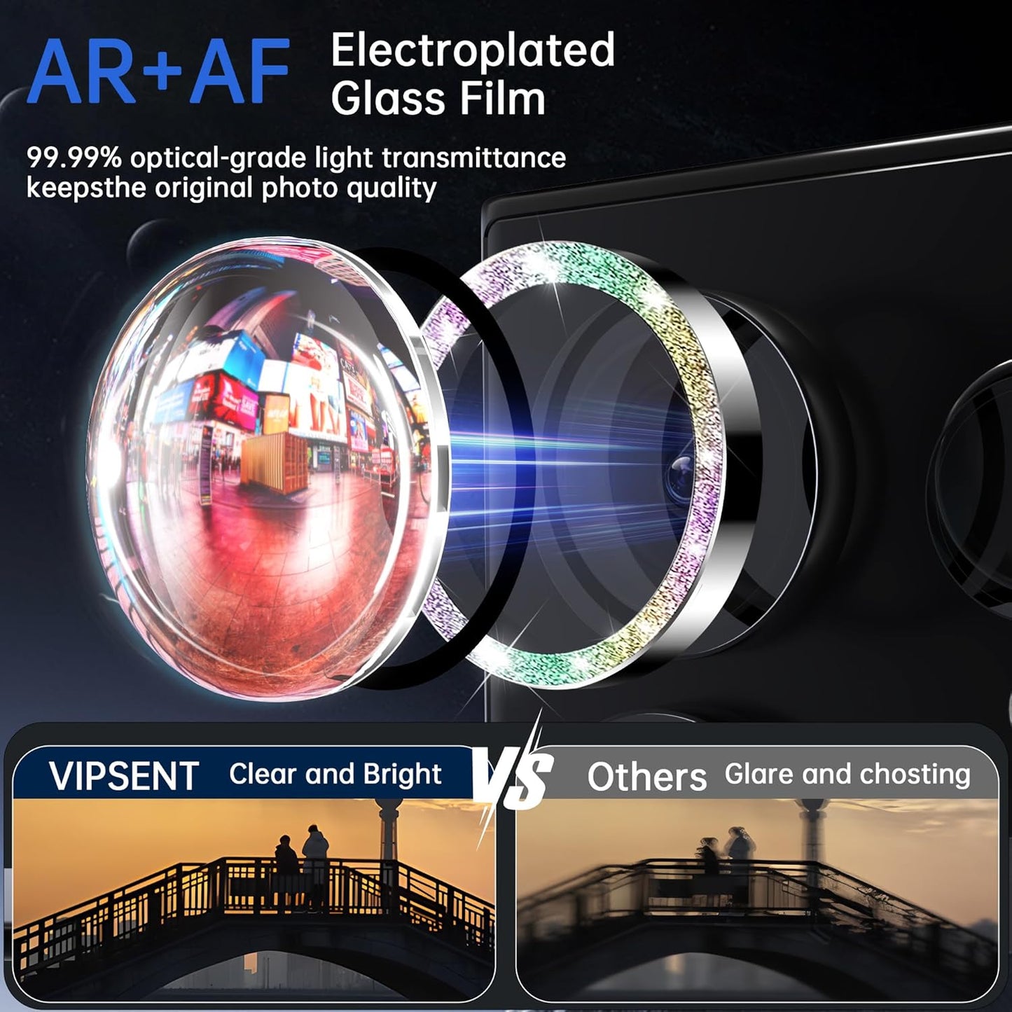 For Samsung Galaxy S25 Ultra Camera Lens Protector, Individual Lens Protector, Ultra HD 9H Tempered Glass Screen Protective Cover, Anti-scratch, Military Grade Drop Protection 2 Set. (Glitter Colorful, S25 Ultra)