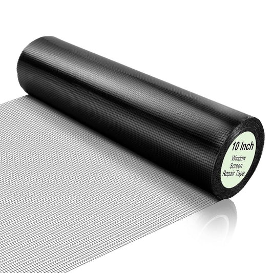 Extra Wide 10 inch x 20 ft Window Screen Tape Mesh Repair Strong Adhesive Waterproof Fiberglass Screen Repair Kit Patch for Window Door Tears Holes(Black)